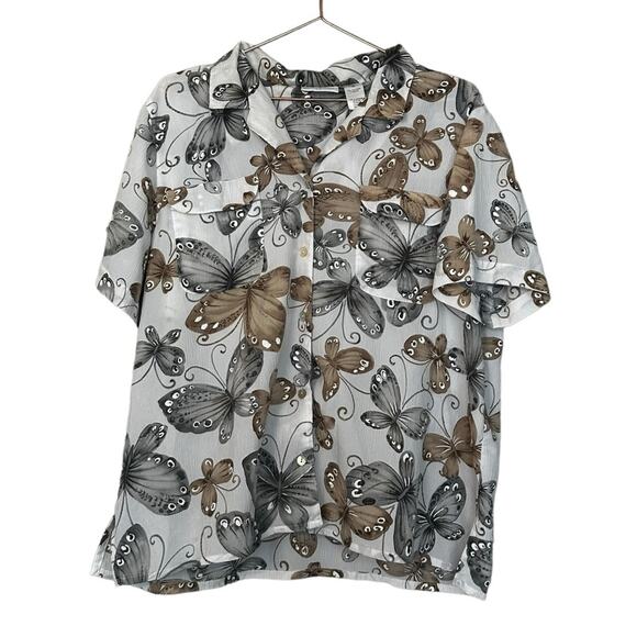 Alfred Dunner Butterfly Button Up Shirt - Size 16 - Picture 1 of 7